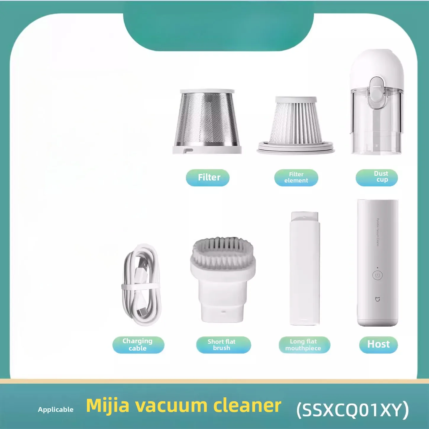 Фото Подходит для пылесоса Xiaomi Mijia Handy SSXCQ01XY: контейнер для пыли, фильтрующий элемент, короткая щетка. №1