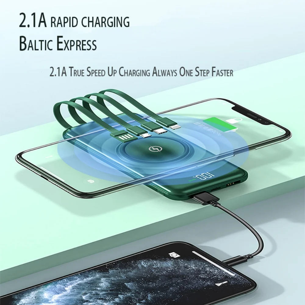 Внешний аккумулятор с 4 кабелями 20000 мАч