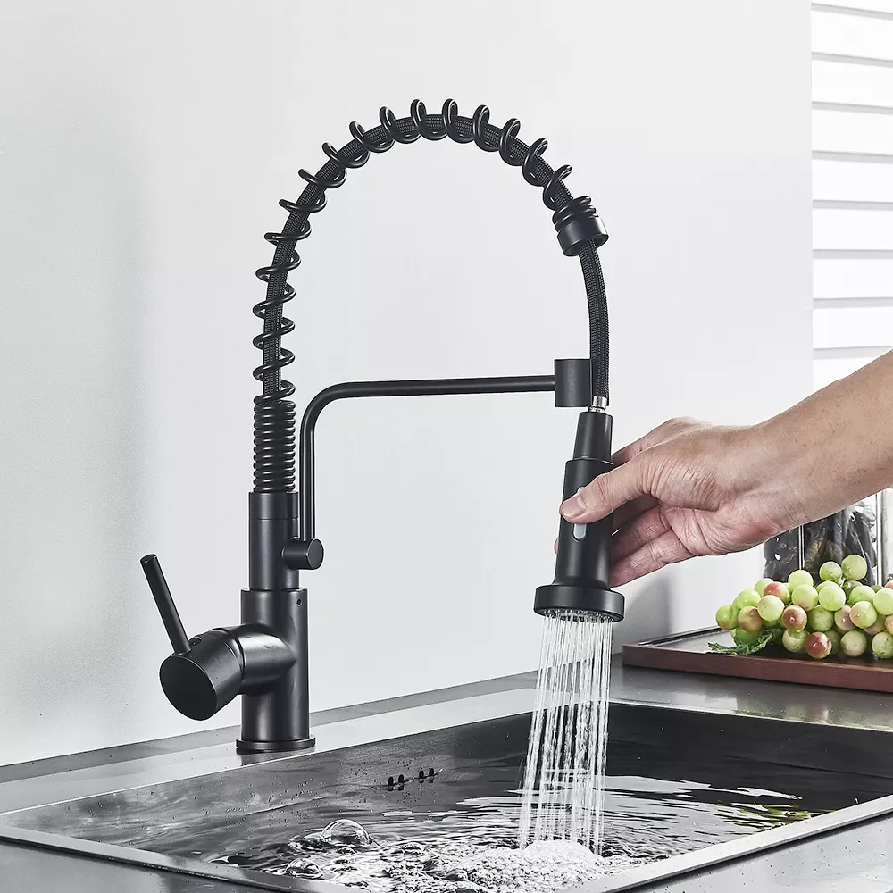 

Black Pull Out Kitchen Sink Faucet Deck Mounted Stream Sprayer Kitchen Mixer Tap Bathroom Kitchen Hot Cold Tap 360 Rotation Tap