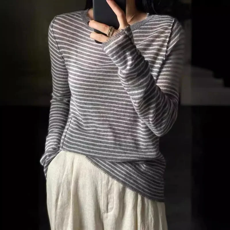 Женская камвольная рубашка Merino с ультратонким дном весна-осень 2024 черно-белый