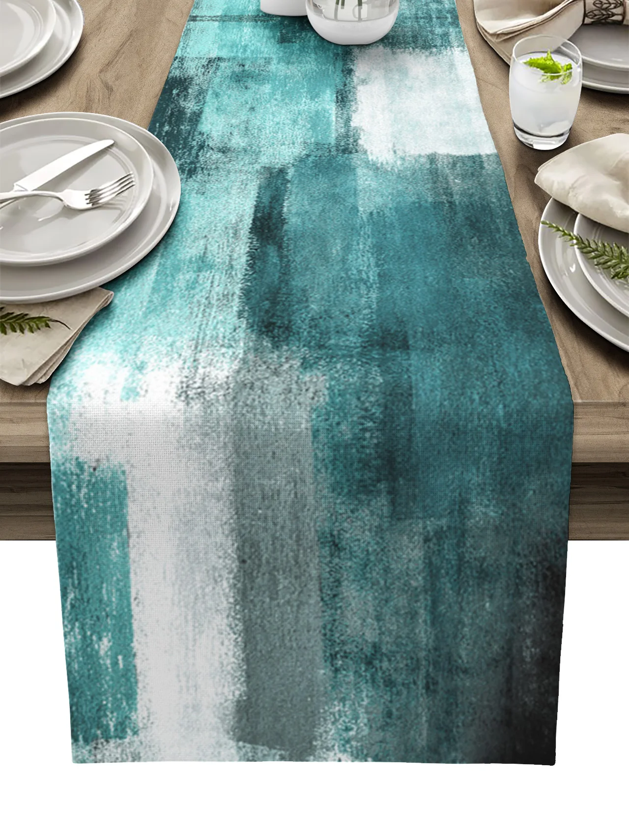 

Картина маслом, абстрактная Геометрическая Аква настольная дорожка, украшение для дома, украшение для обеденного стола, декор для стола