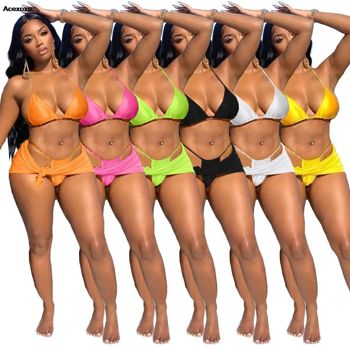 

Fashion sexy spring summer bikini halter swimsuit 6-color three-piece set