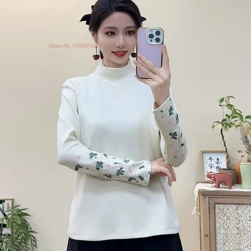 2024 китайская традиционная рубашка на флисовой подкладке национальная цветочная