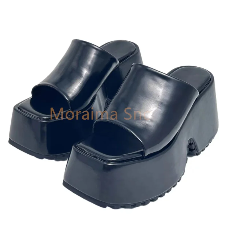 Square Head Thick Bottom Sandals Slippers Women 2023 Summer Super High Heel Waterproof Platform Flip Flops Ladies Shoes Slides