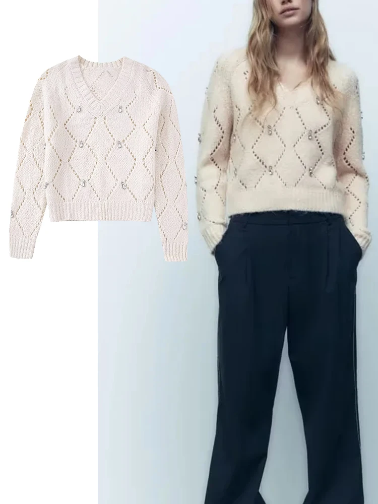 

Женский трикотажный свитер с круглым вырезом и длинными рукавами