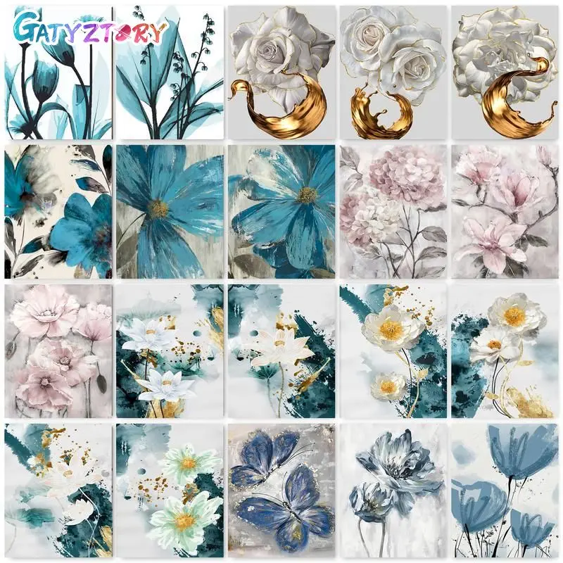 

GATYZTORY Рамка DIY Набор для рисования по номерам синие цветы ручная роспись маслом уникальный подарок для домашнего декора ручная роспись