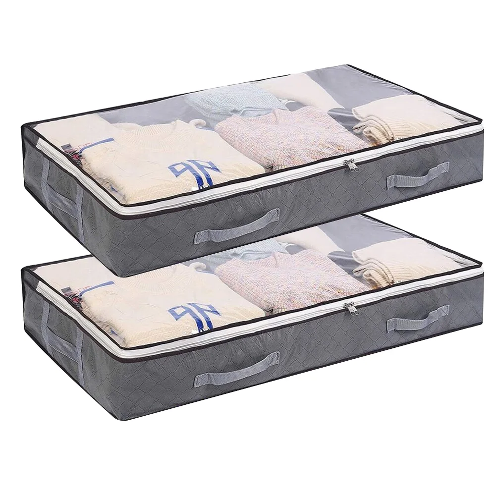 

Clothes Storage Bag 75L Large Capacity Foldable Sundries Pillow Quilt Organizer Dustproof Moisture Underbed Bag 100x50x15cm