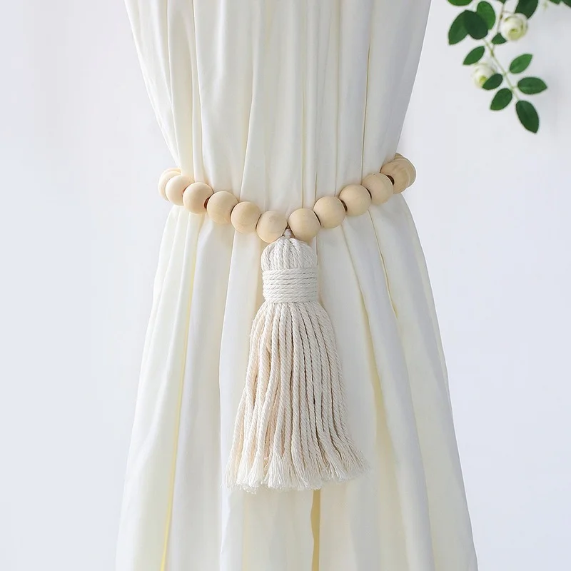 

Luxury Decorative Fringe Wood Bead Curtain Straps Tassel Holdback Buckle Tieback Holders Living Room Wall Decor Home Accessories