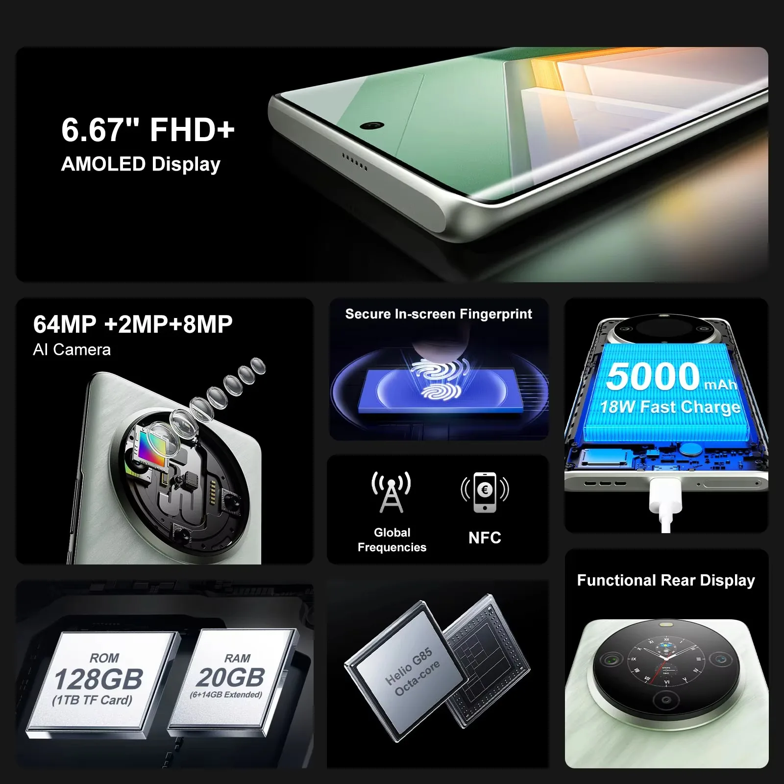 Смартфон FOSSiBOT S3 PRO с AMOLED-дисплеем 6 67 дюйма Android 14 мобильный телефон разрешением до