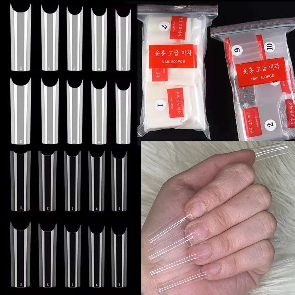 

500pcs/Bag Overlong Pipe Nail Tips 10 Sizes Korea ABS Material C Curved Type Half Cover For Polish Manicure False Fake Nails #76