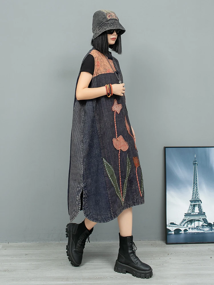 Платье на пуговицах из старой ткани с цветочной вышивкой ручной работы