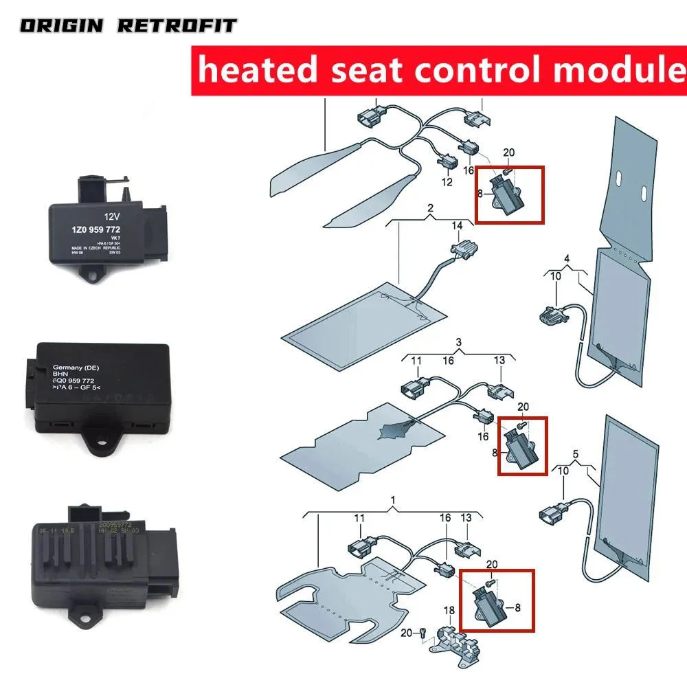 1Z0 959 772 6Q0 2Q0 34D 6R0 772A MQB PQ Модуль нагрева управления седлом с подогревом 1Z 0959772 6Q