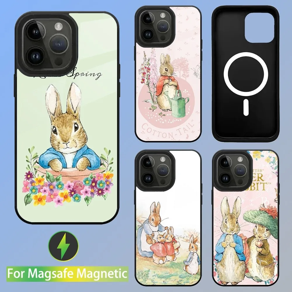 Милый чехол P-Peter Rabbit для iPhone 15 14 13 12 11 Plus Pro Max Mini Magsafe магнитная Беспроводная