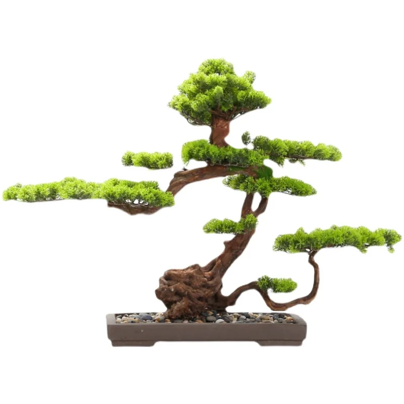 

New Chinese Style Hallway Living Room Decoration Artificial Greeting Pine Bonsai Fake Trees Hotel Restaurant Desktop Show