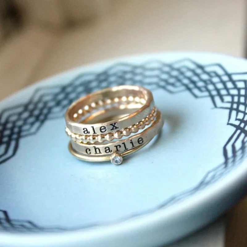 Кольца с именем на заказ персонализированные штабелируемые кольца подарок день