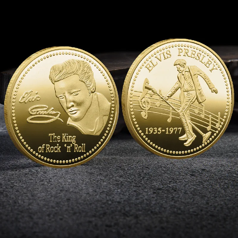 

Elvis Presley Silver Gold Commemorative Coin Limited Edition 1935-1977 The King of Rock ‘n’ Roll Pop Popular American Style Coin