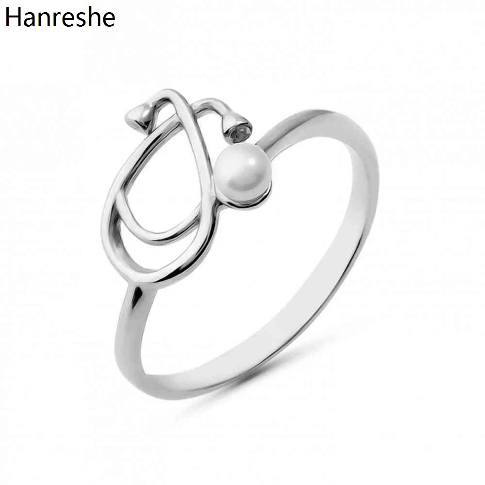 

Hanreshe Luxury Stethoscope Pearl Charm Ring Medical Simple Female Silver Color Aesthetic Medicine Jewelry Ring for Wedding