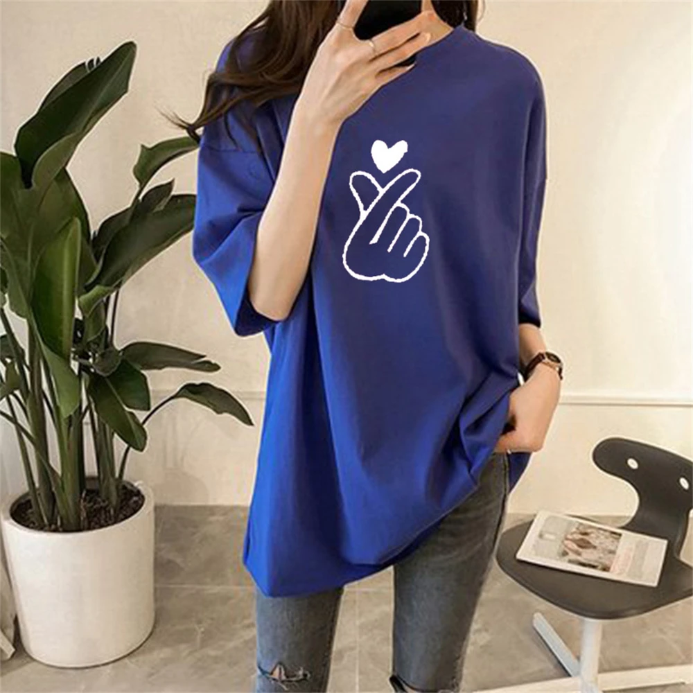 

Cartoon O-Neck T-Shirt Women Loose Hearts Printing All-Match Trendy Couple Clothing Harajuku Style Summer Short Sleeve Tee Tops
