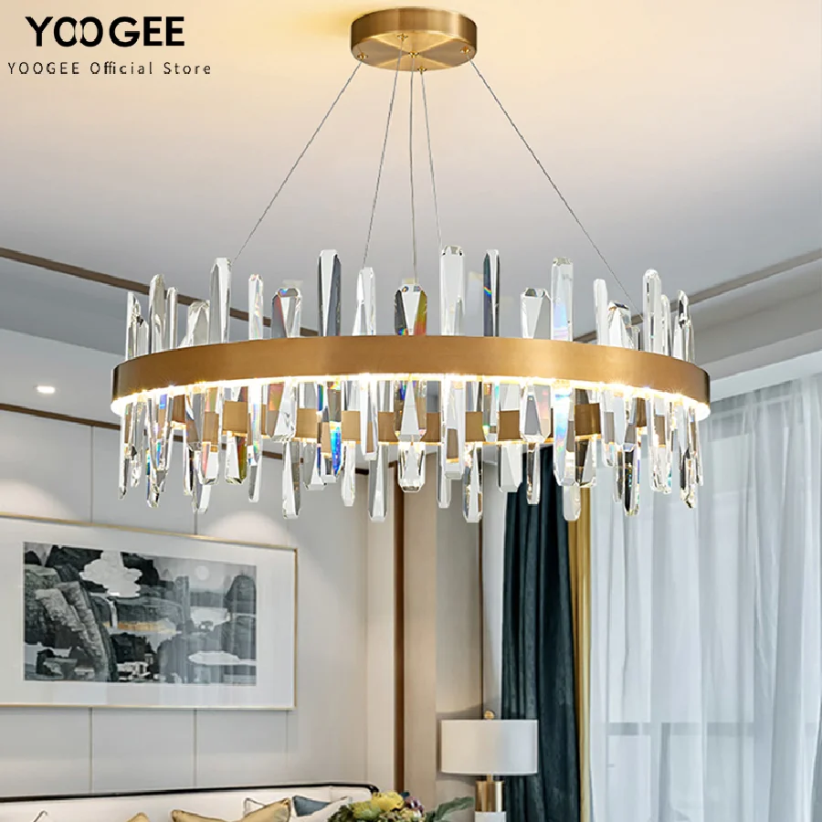 

Современная круглая хрустальная люстра для гостиной, золотой домашний декор, комнатная Подвесная лампа для спальни, светодиодные моделиру...