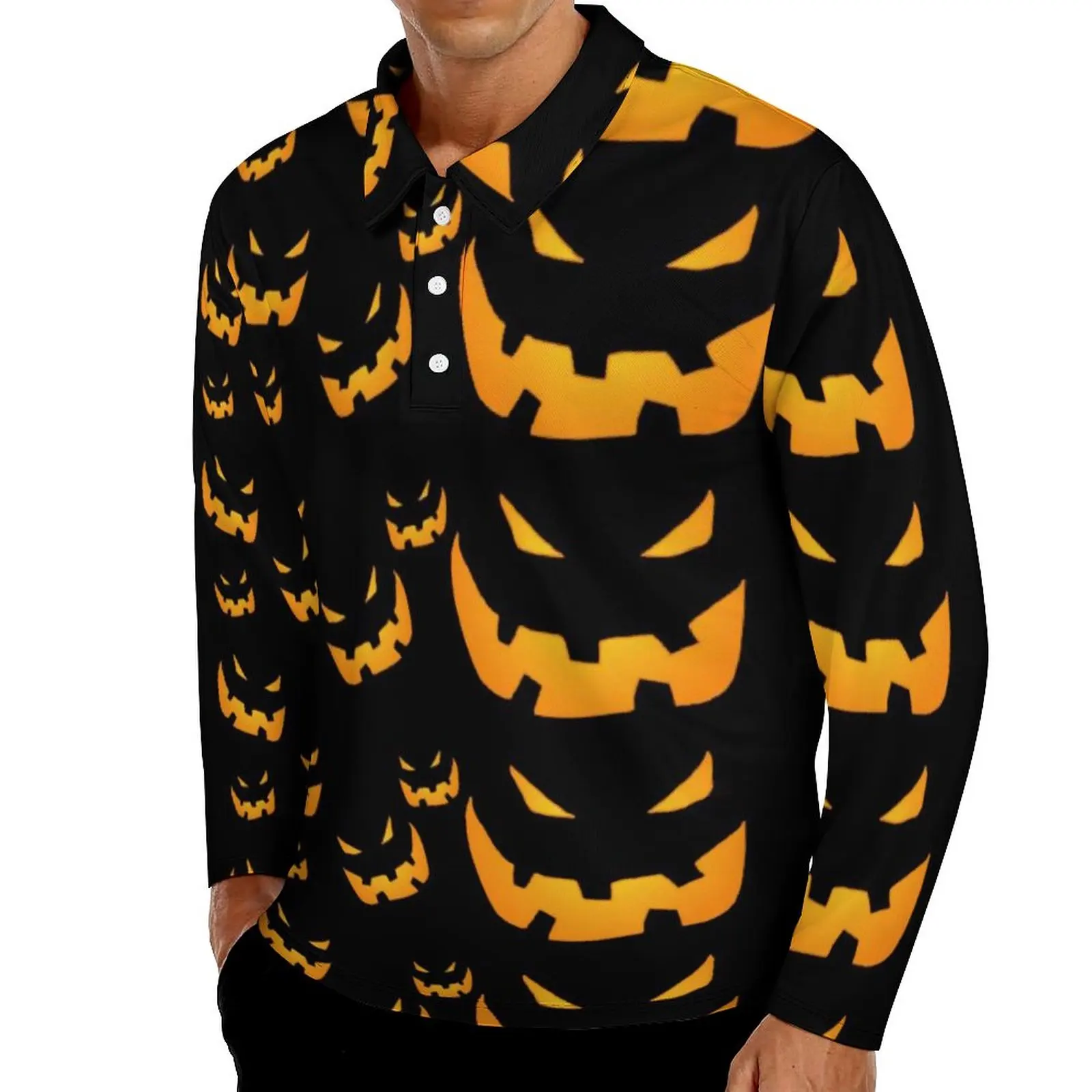 

Рубашка-поло на Хэллоуин, с длинным рукавом и отложным воротником