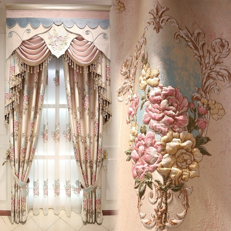 

Плотные жаккардовые занавески розового цвета с тиснением в европейском стиле для девочек, затемняющие шторы для гостиной, столовой, спальни, оконные занавески, украшение на заказ