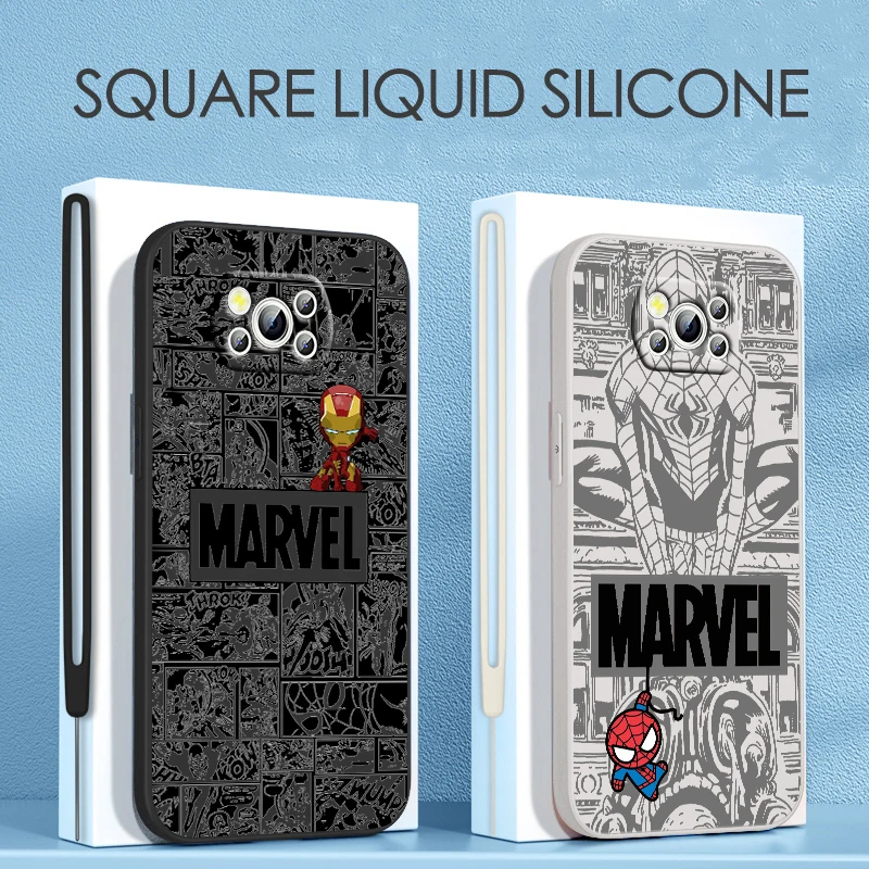 

Marvel Iron Man Spiderman For Xiaomi POCO C50 C40 X4 M5S F4 M4 X3 F3 M3 C3 Pro GT NFC 4G 5G Liquid Rope Silicone Phone Case
