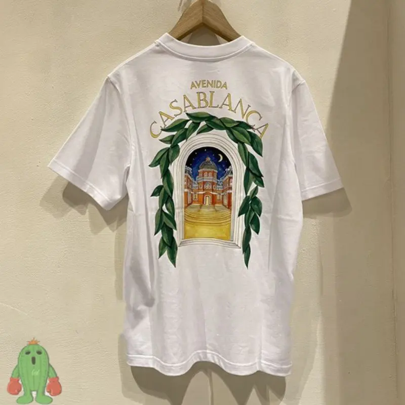 

New CASABLANCA T-shirts New Star Castle Letter Print Branch Border High Quality Cotton Short Sleeve Tshirt for Men Women