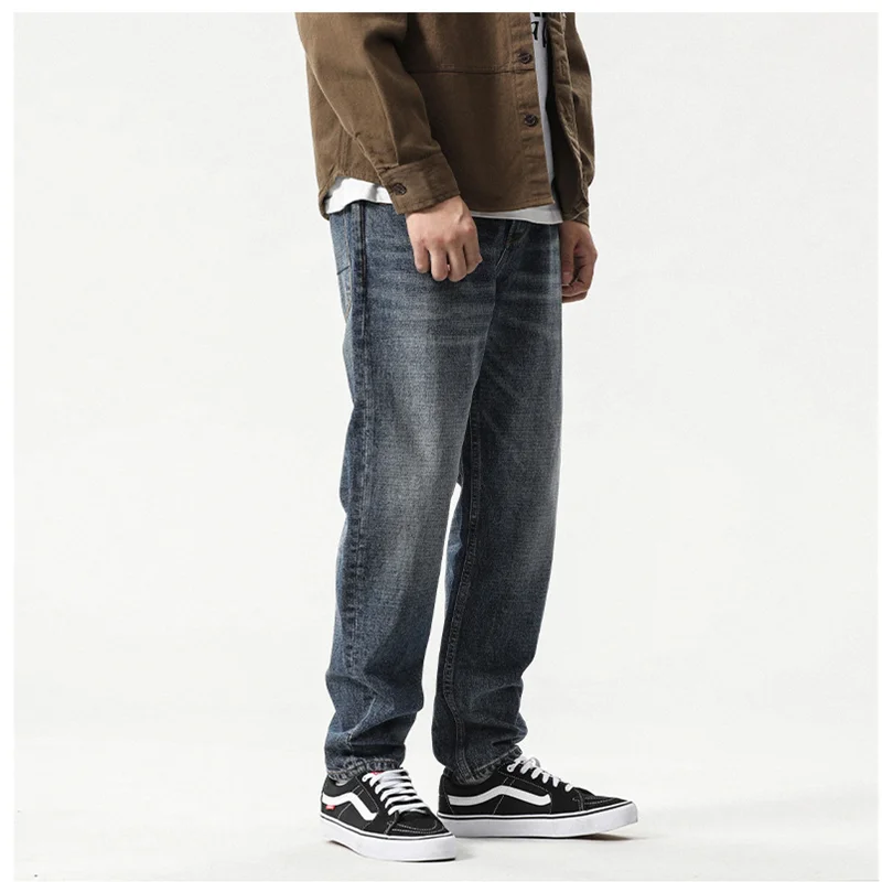Men Clothing Autumn and Winter Straight Loose Cylinder Jeans Vintage Chaopai Comfortable Recreational Blue Harun Trousers Women