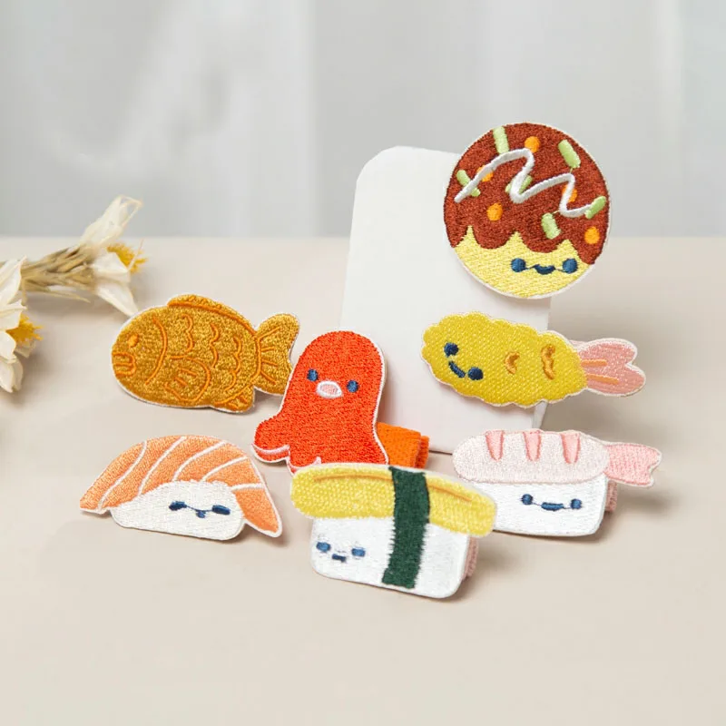 Милые нашивки с едой для вышивки - торт, лосось, хлеб - для одежды, аппликация, шитье, эмблема, заплатки для одежды.