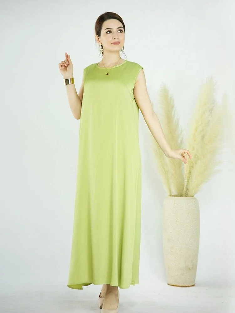 Ramadan Eid Nida Silky Muslim Inner Dress Women Dubai Fashion Bottoming Abaya Full Length Muslim Robes Islamic Clothing Robe