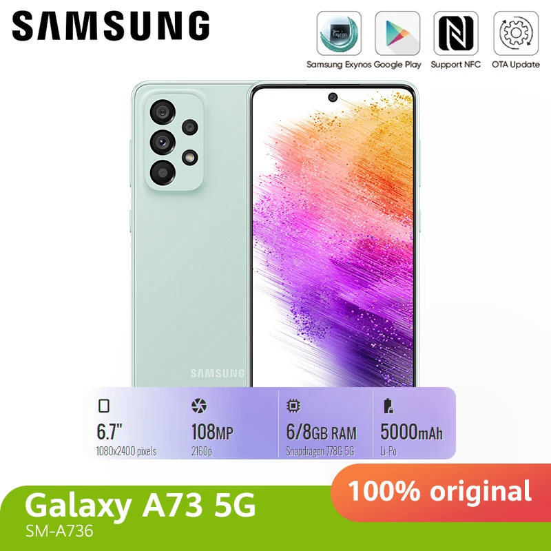 Original Samsung Galaxy A73 A736BDS 5G Smartphone Snapdragon 778G 120Hz Super AMOLED Plus 5000mAh Battery 108MP Quad Cameras
