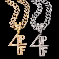 hip hop iced out crystal cuban chain 4pf letter pendant necklace for women bling zircon tennis chain necklace men punk jewelry