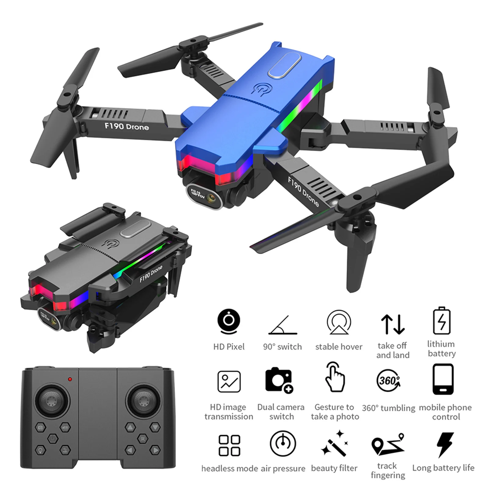 

2022 F190 мини-Дроны с камерой 4K HD Стандартный Wi-Fi FPV Дрон умная высота Дрон с дистанционным управлением складной Радиоуправляемый вертолет игру...