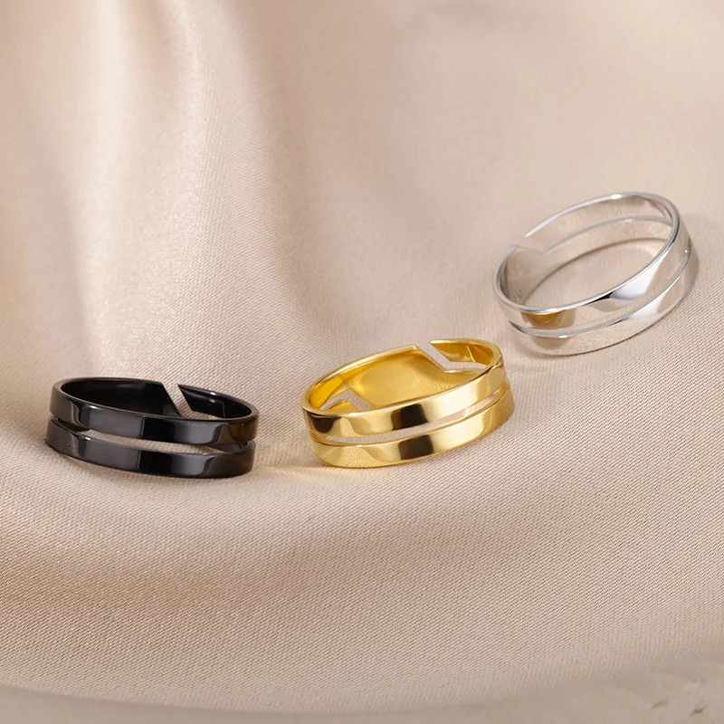 

Minimalist Geometric Double Line Rings For Women Men Black Sliver Color Stainelss Steel Ring Wedding Jewelry Party Gift