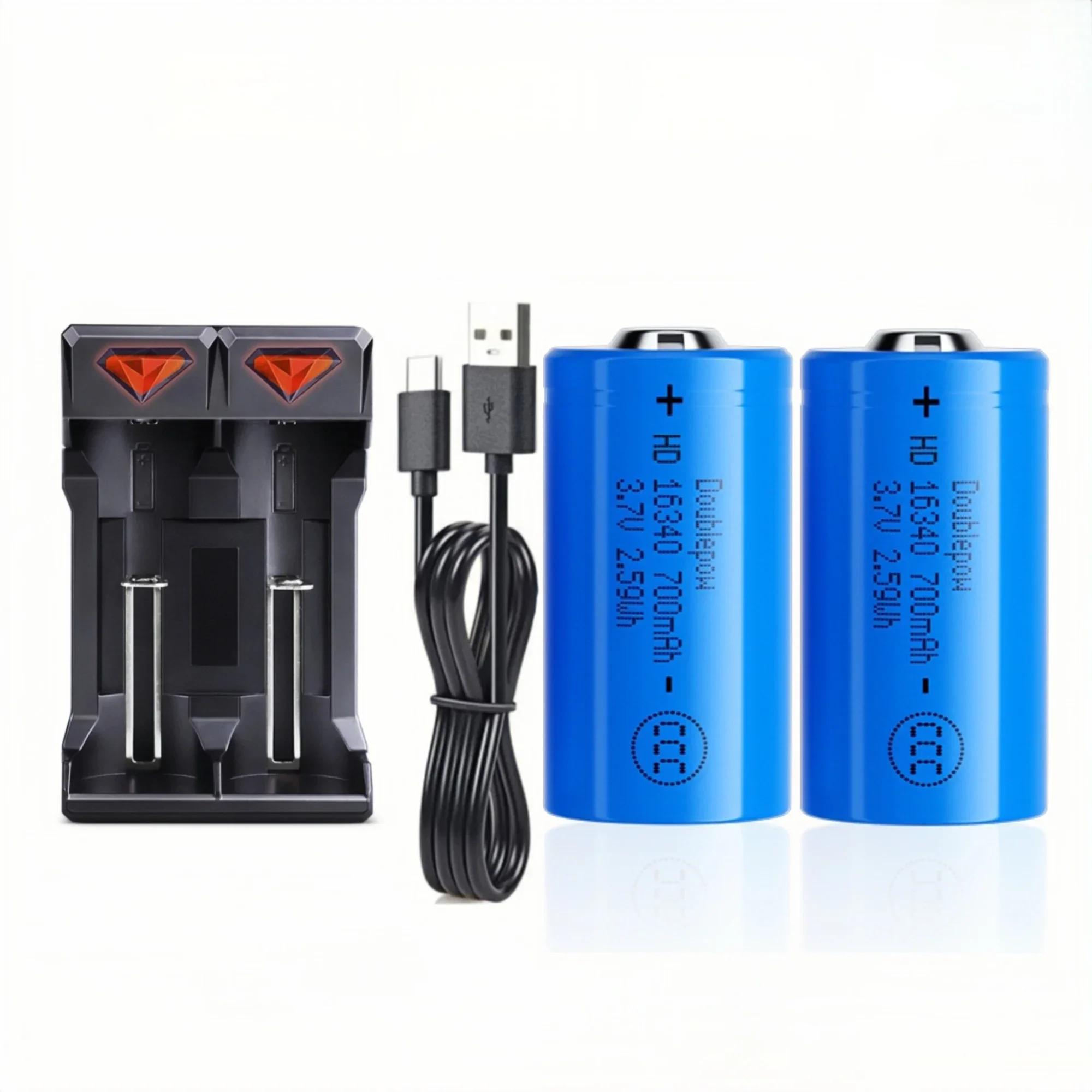 Литиевый аккумулятор 16340 CR123A 700 мАч с зарядным устройством