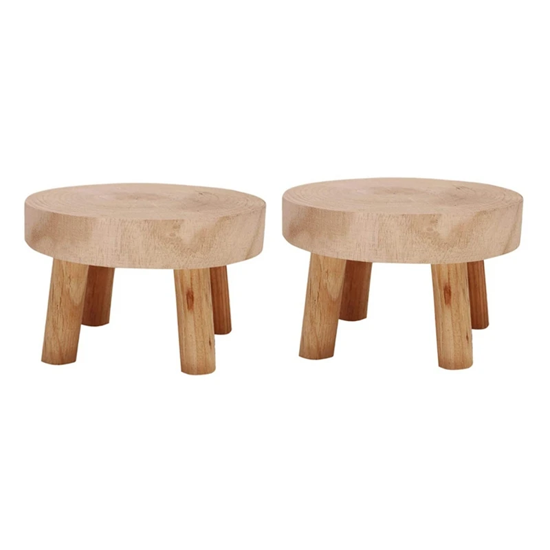 

2 Pcs Mini Wooden Bench Stand, Plant Stand, Flower Pot Stand, Pot Stand, Support Indoor Natural Wood Color M & S
