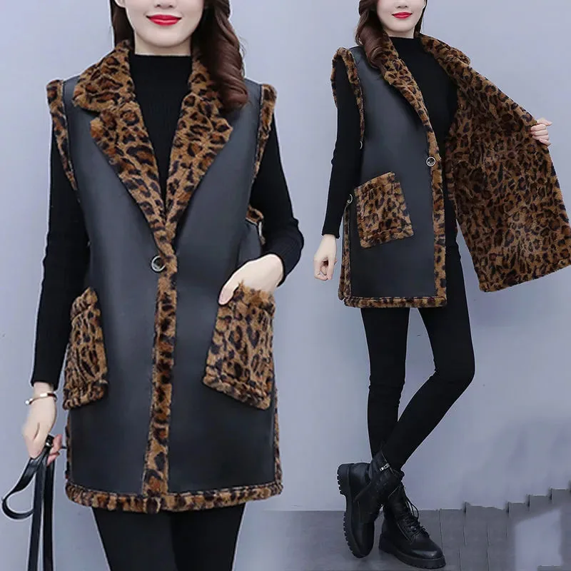 

New Autumn Winter Fur All-In-One Vest Fashion Women's High-End Long Waistcoat Female Thick Warm Imitation Fur Sleeveless Jacket