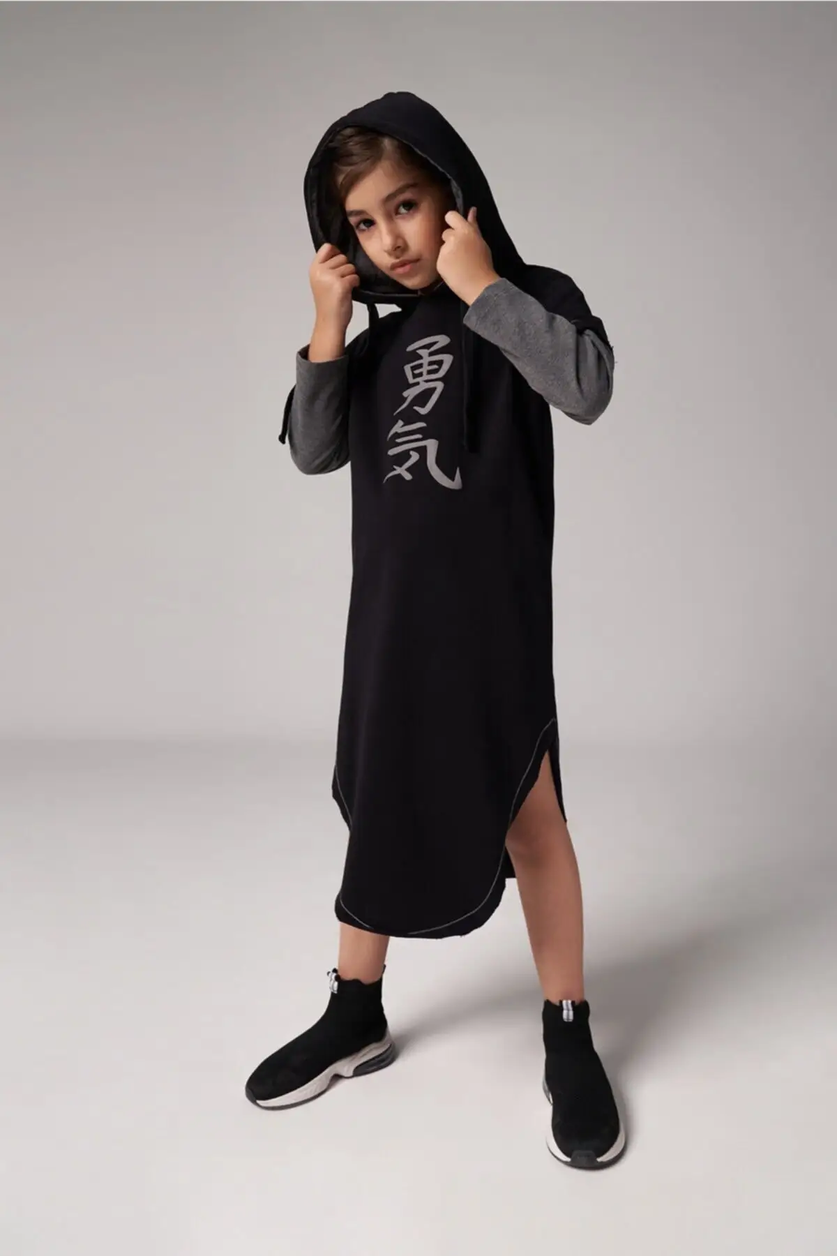 

Tigo Bold Dress Long Regular Sleeve Street Style Printed Standard Hooded 100 Cotton Black 2 Yarn Knitting Design Thick