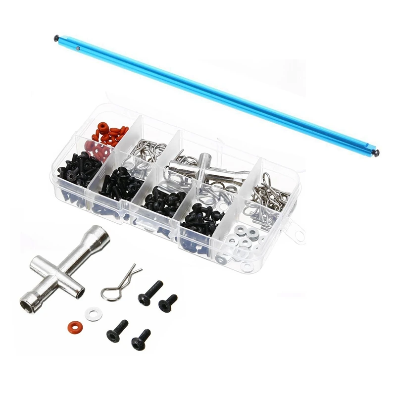 

1Pcs Central Driving Shaft Metal, Blue & 270Pcs Special Repair Tool & Screws Box Set For 1/10 HSP RC Car DIY