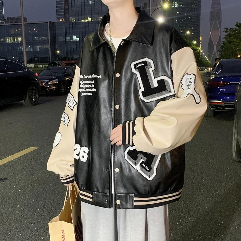 

Winter Men Varsity Leather Jacket 2022 Mens Letters Embroidery Patchwork Harajuku Jackets Air Pilot Overcoat Baseball Coats Male