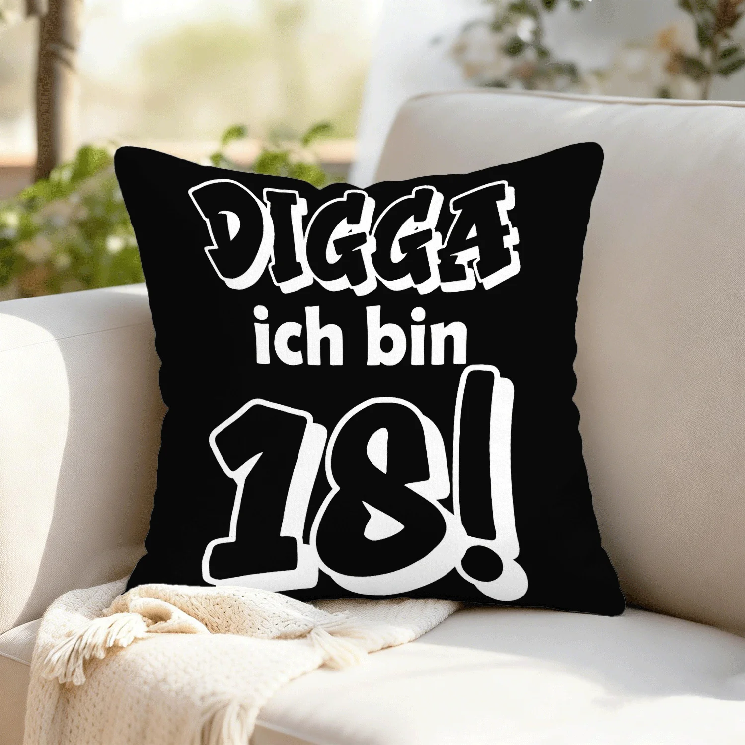 Фото Чехол для подушки Digga Ich Bin 18 с забавной немецкой сленговой типографикой, в стиле стритвир, для домашнего декора, для гостиной, дивана, спальни №1