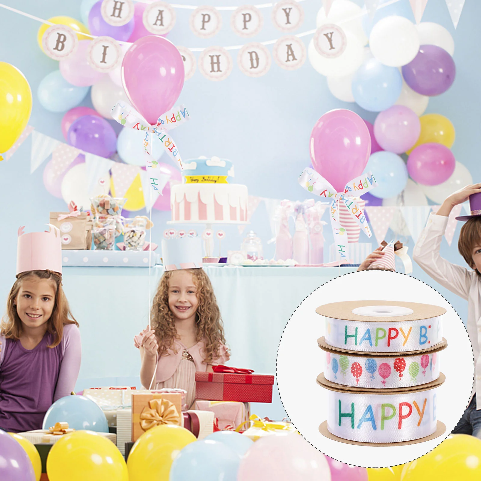 

3 Rolls Birthday DIY Ribbon Present Packaging Riband Gift Box Wrapping Ribbon