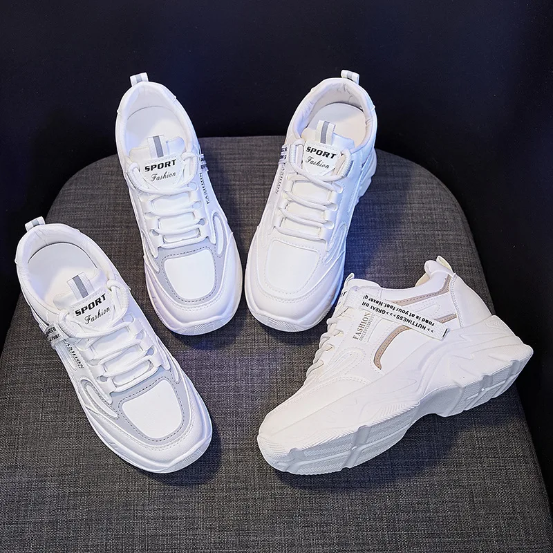 New Woman Platform Sneakers Women White Sport Shoes Autumn Fashion Female Wedge Sneakers Mujer Leather High Heel Shoes Zapatos