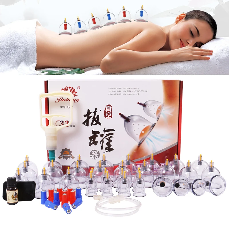 

32 Cans Cups Chinese Vacuum Cupping Cup Set Pull Out Vacuum Apparatus Therapy Body Relax Massager Curve Suction Pump Health Care