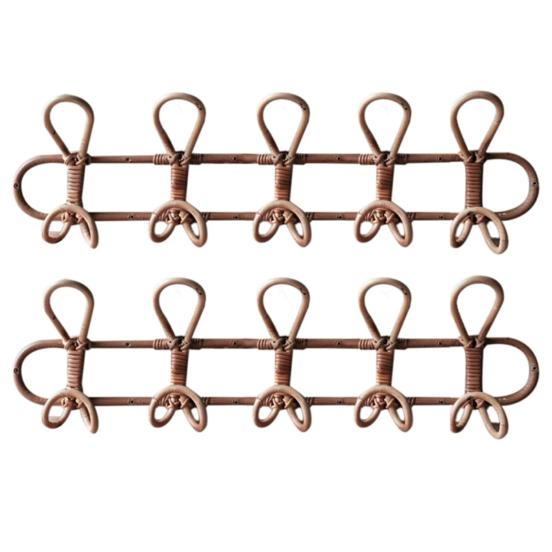

2X Large Vintage Rattan Clothes Hanger Kids Garments Organizer Rack Rattan Wall Hooks Clothes Hat Hanging Hook Room