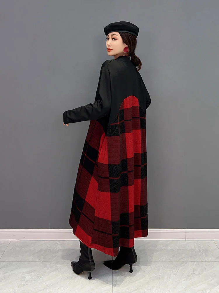 Plaid Fashion Pullover Patchwork Small Fresh Full Sleeve 2023 Winter Minority Elegant Dress