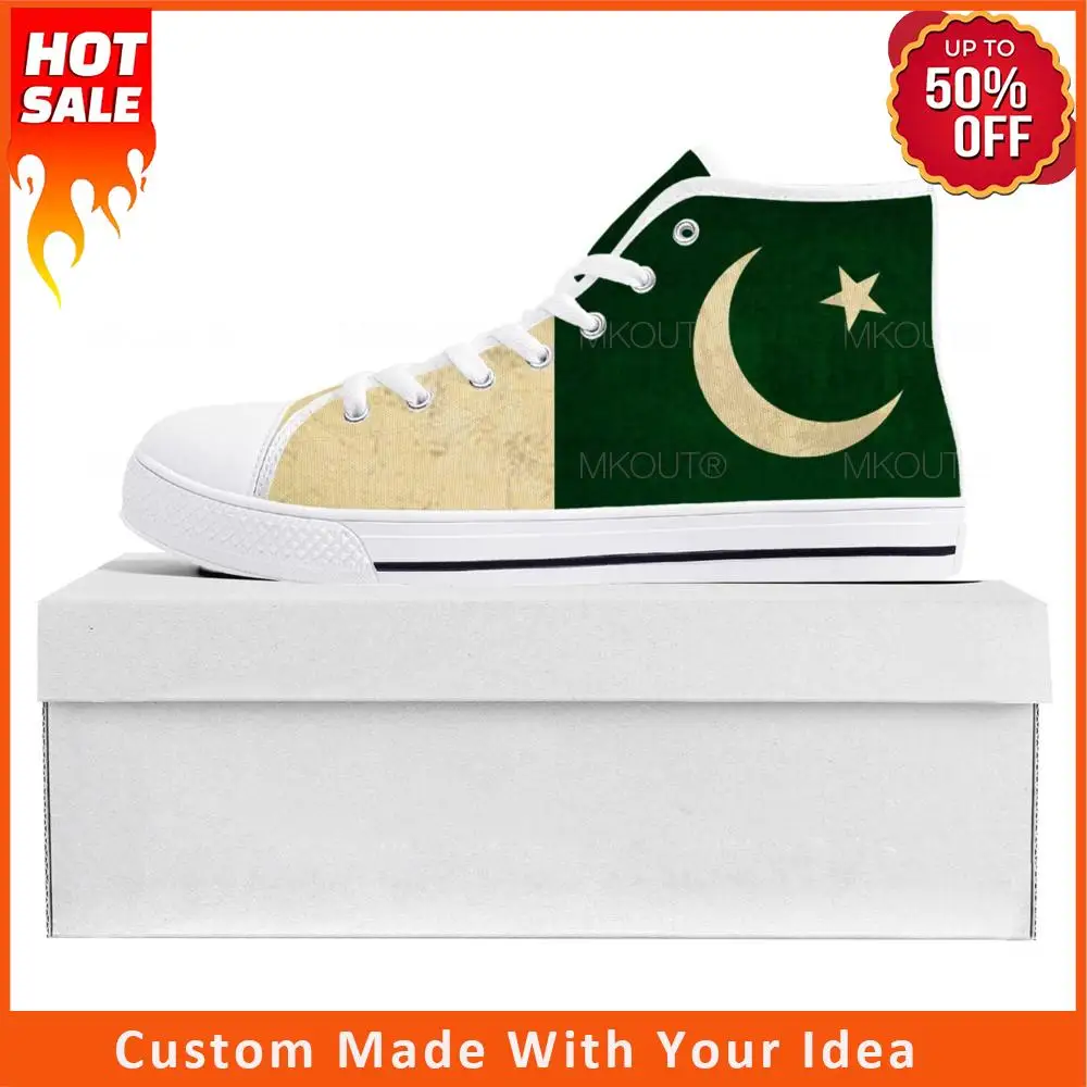 

Кроссовки мужские/женские парусиновые, высокие кеды с пакистанским флагом, повседневная обувь для пары, обувь на заказ