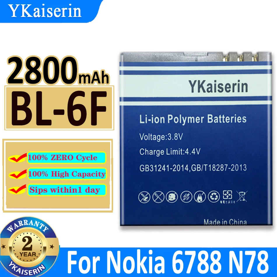

2800mAh YKaiserin Battery BL-6F for Nokia 6788 N78 N79 N95 6788 6788I BL 6F Bateria + Track Code