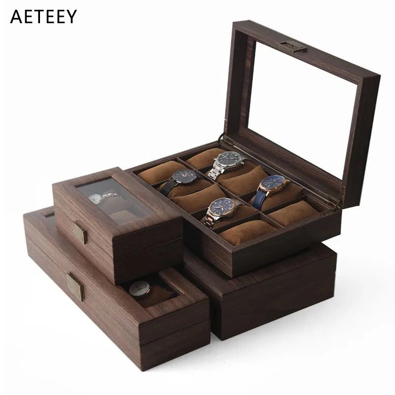 

High Grade Wood Grain Watch Case Box Storage Display Box 6 10 12 Slots Applewatch Band Holder Wooden Display Boxes Shadowboxes