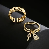 luxury 18k gold zircon key lock geometric opening couple ring lady ring gold rings 14k gold rings 2022 trend creoles women woman